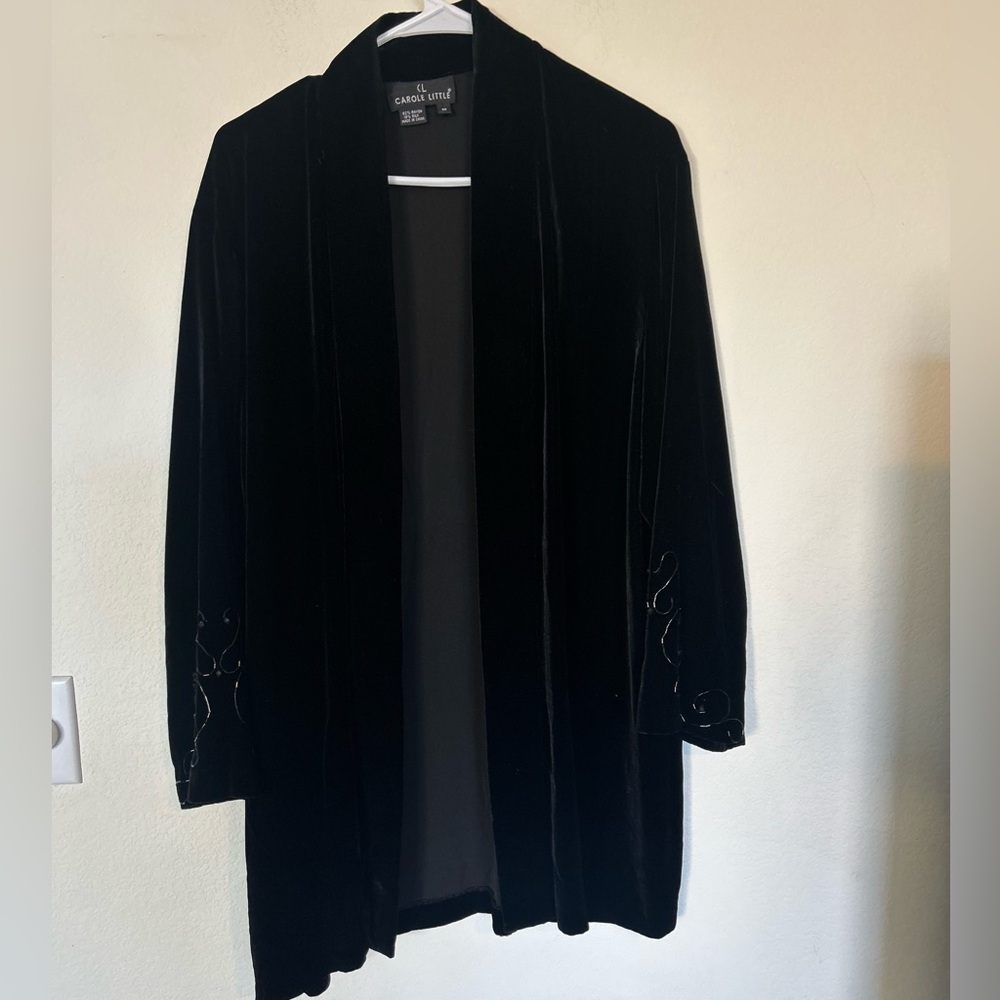 Vintage Carole Little Size 10 Black Open Front Cardigan